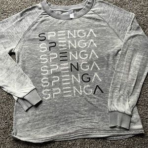 SPENGA repeating long sleeve crew. Grey distressed. Size Large